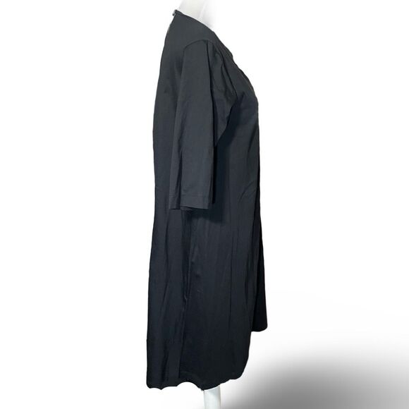 UNIQLO Split Neck Mercerized Cotton Half-Sleeve A-Line Dress, Black, Size Small - Picture 7 of 8